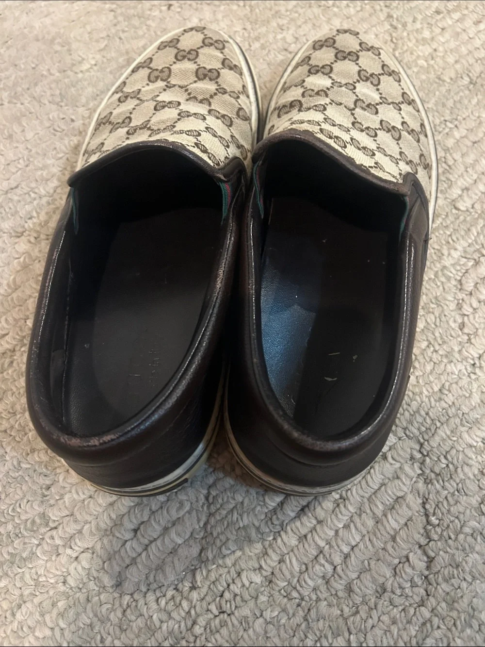 Gucci Beige Brown GG Canvas Slip-On Loafer with Dark Brown Trim